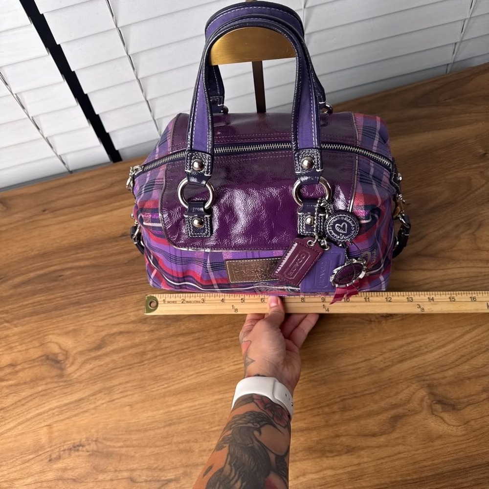 Coach Poppy Purple Tartan Plaid Satchel Limited Edition Hang Tags 15884 - Picture 8 of 16